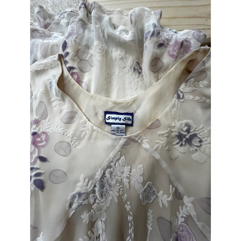 Vintage Simply Silk Floral Burnout Maxi Dress Y2K Boho Fairycore Ivory 90s S - Picture 5 of 5